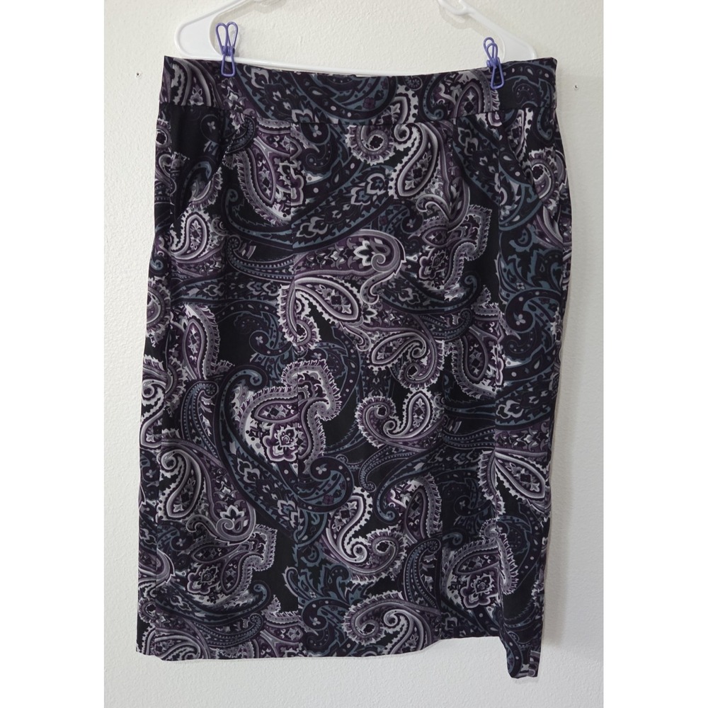 Cato Women's Purple Paisley Microsuede A-line Skirt Front Pockets Zip Closure 14